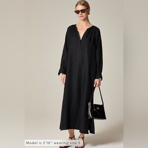 J Crew Womens Linen Long Sleeve Shirt Dress Black M NWT Lagenlook Minimalist